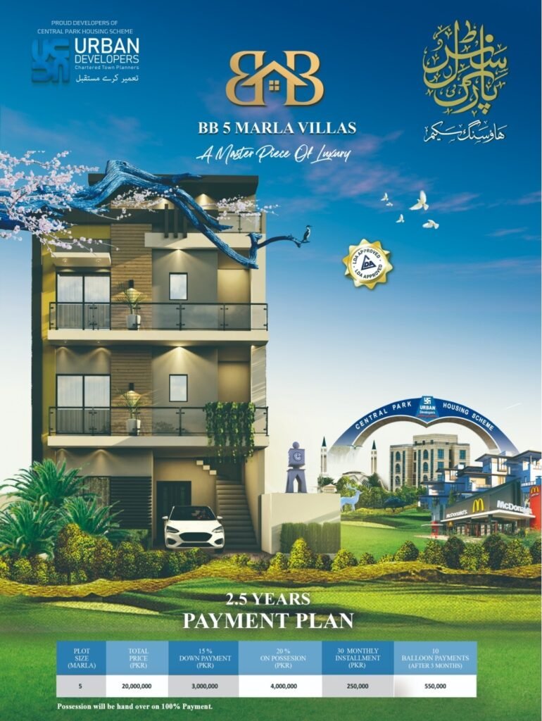5 Marla House on Installments in BB Block, Central Park Lahore