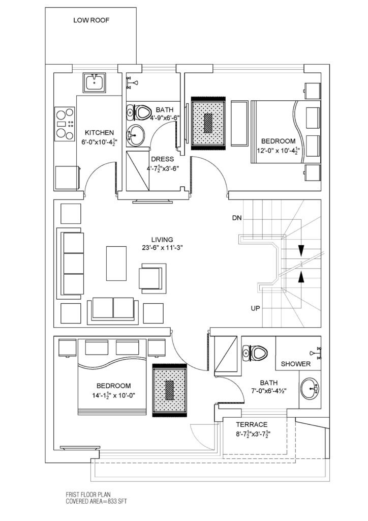 First Floor Plan Of 5 Marla House on Installments in BB Block of Central Park Lahore
