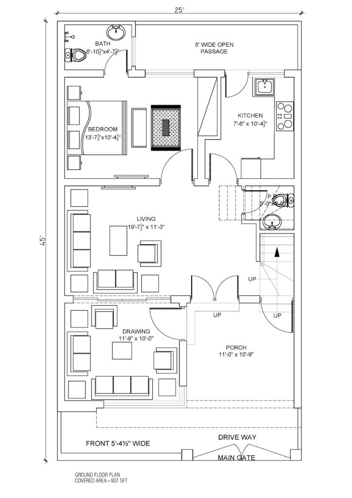Ground Floor Plan Of 5 Marla House on Installments in BB Block of Central Park Lahore