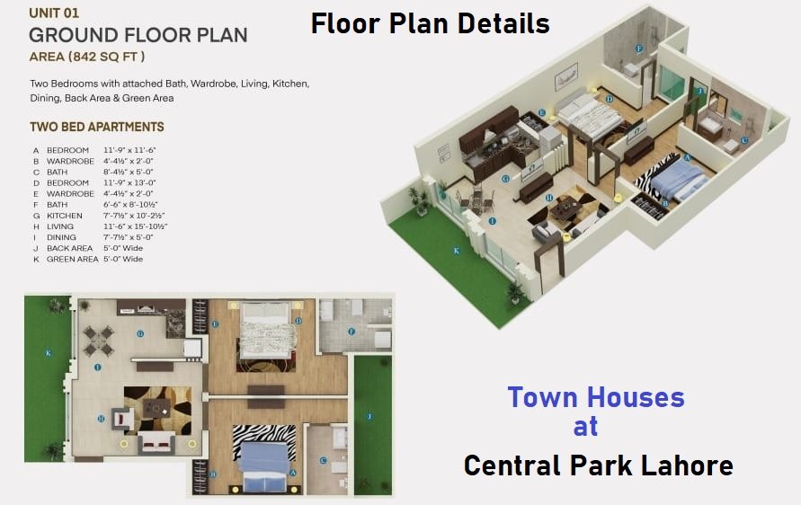 Floor Plan Details for Town Houses in Central Park Lahore